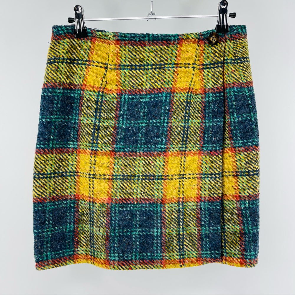 Vintage Ann Taylor Wool Blend Plaid Wrap Front Skirt, 28" Waist
